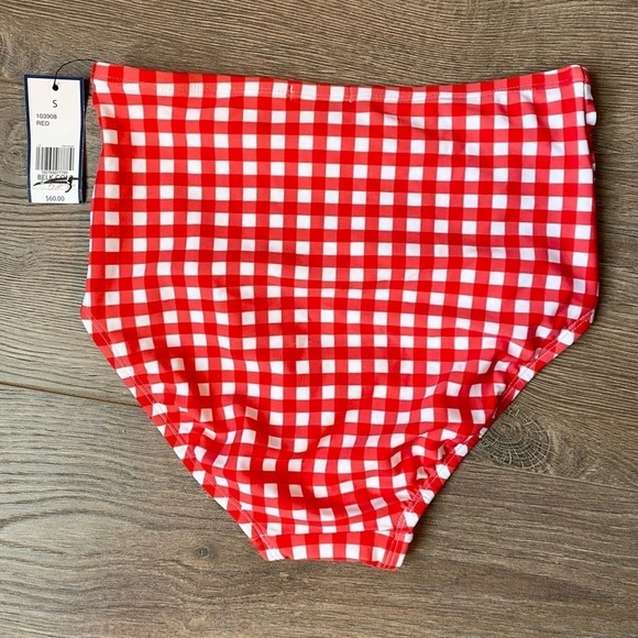 Crown & Ivy Red Gingham Plaid High Waisted Bikini Bottoms - Picture 4 of 6
